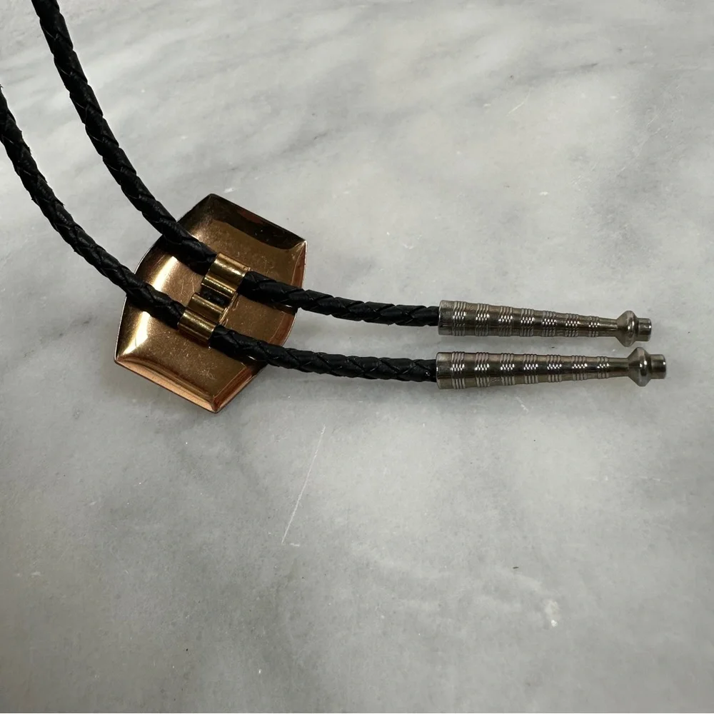 Bolo tie pistol western cowboy Black‎ Silver leather gun revolver braided gold
